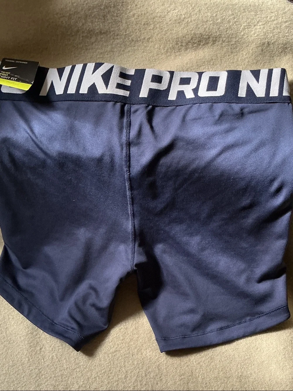 Nike Pro Navy Blue Compression Training Shorts with White Logo